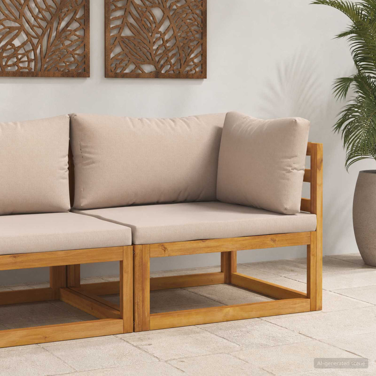 Sectional with Cushions Solid Acacia Wood Natural Taupe Corner sofa