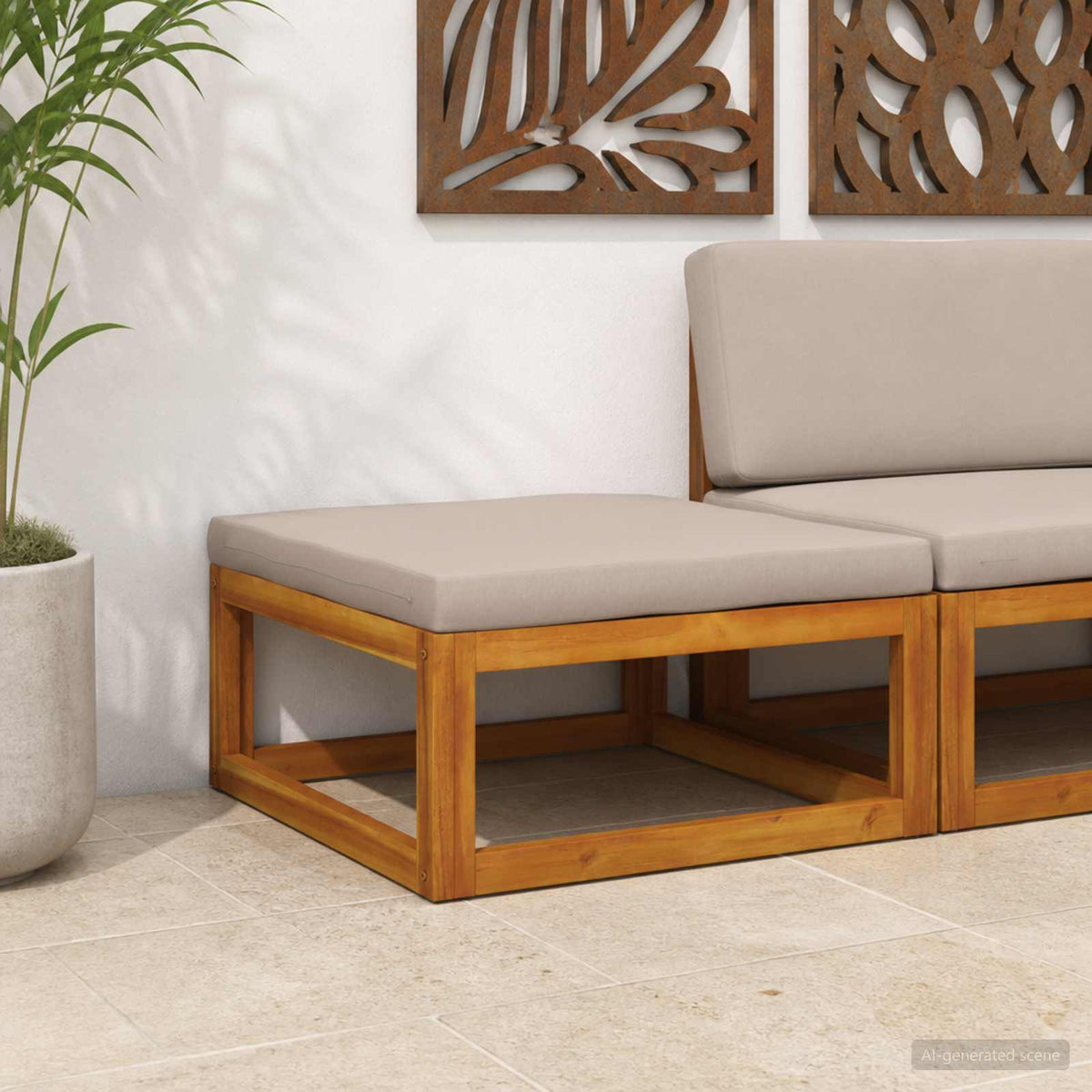 Sectional with Cushions Solid Acacia Wood Natural Taupe Footrest