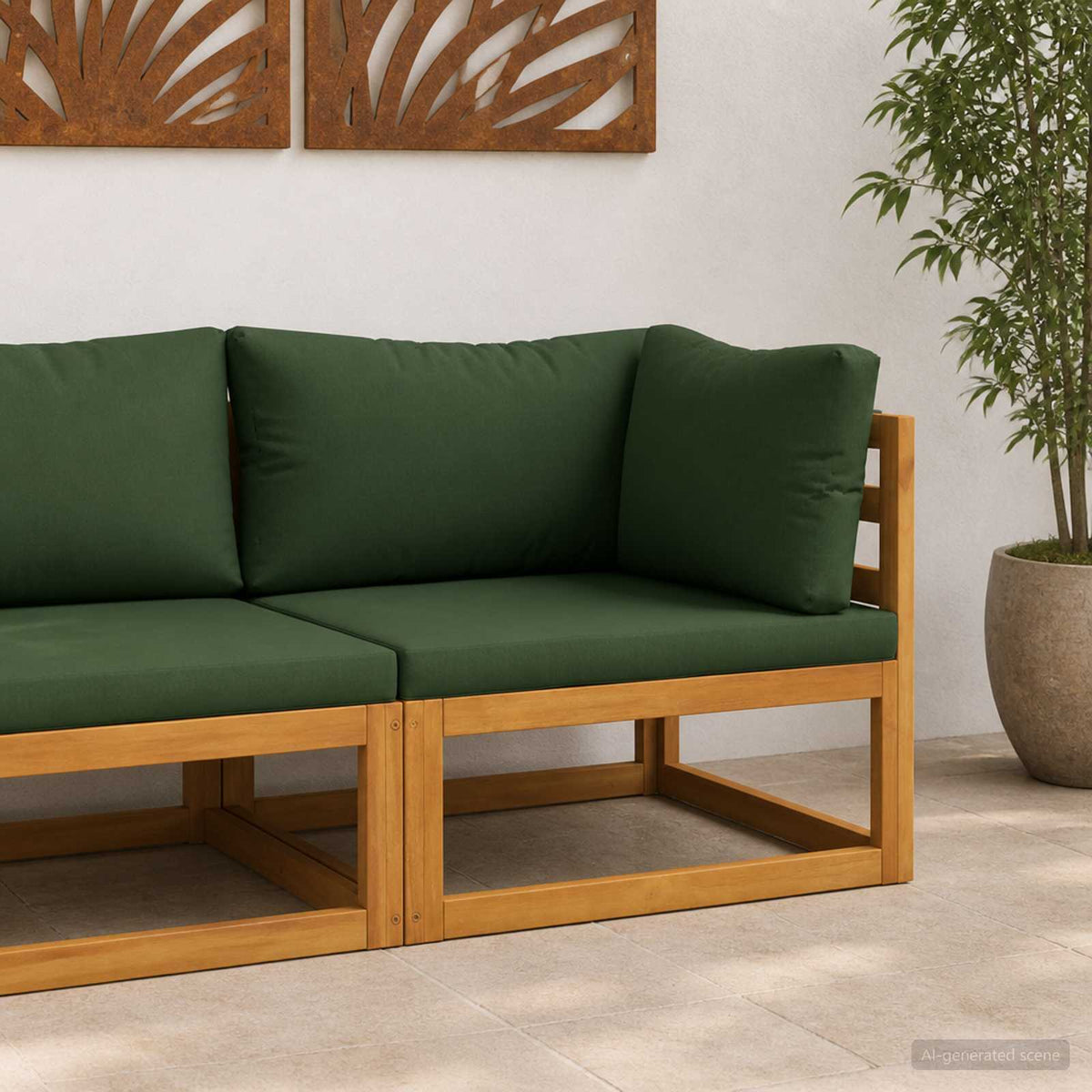 Sectional with Cushions Solid Acacia Wood Natural Green Corner sofa