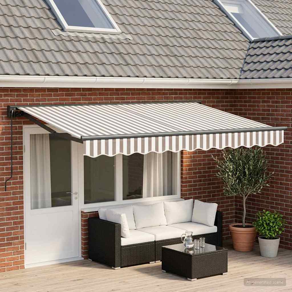 Manual Awning Polyester Light grey white anthracite frame