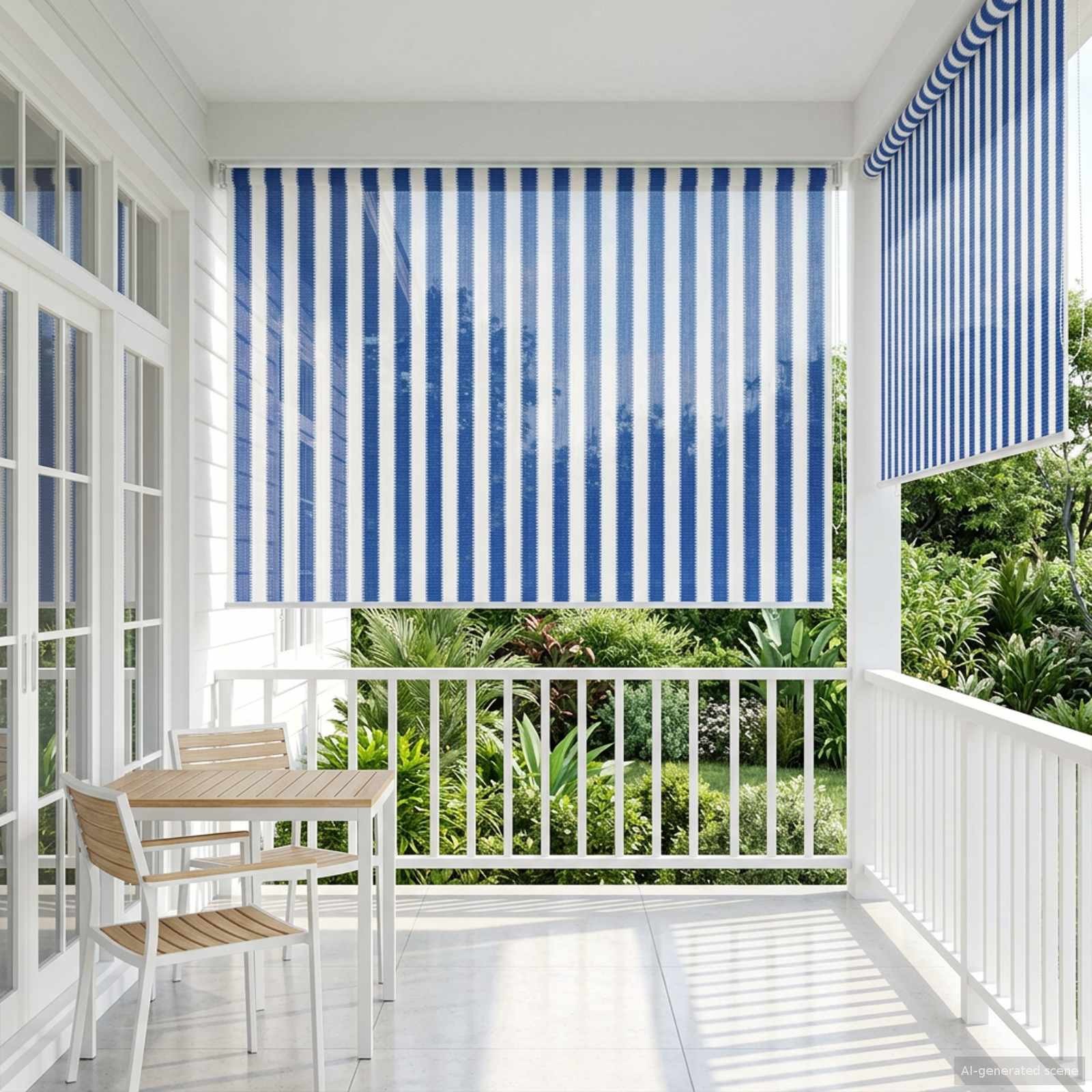 vidaXL Outdoor Roller Blind 90% UV Block Blue and White Stripe HDPE 3