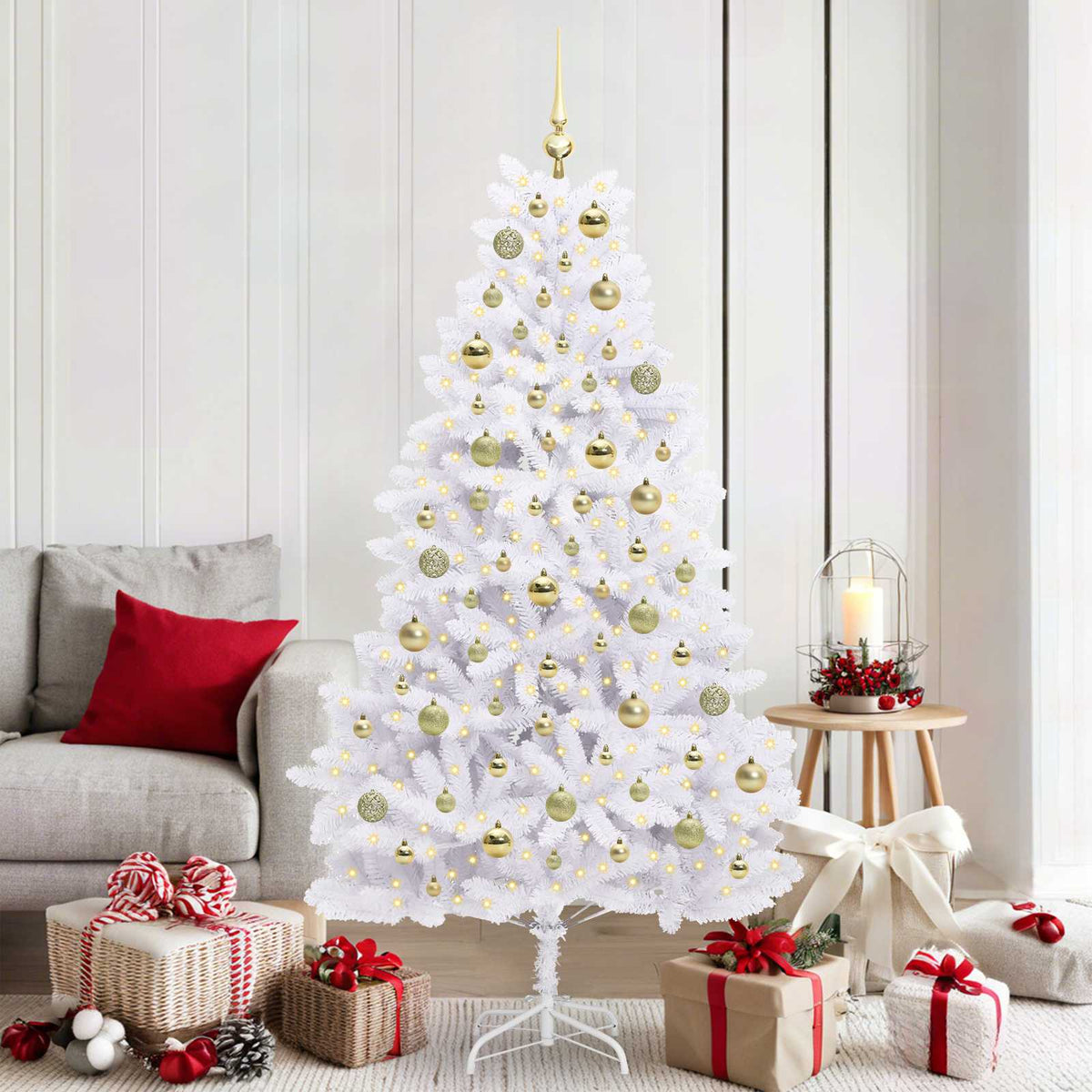 vidaXL Artificial Hinged Christmas Tree White 180 cm PVC and Steel 1