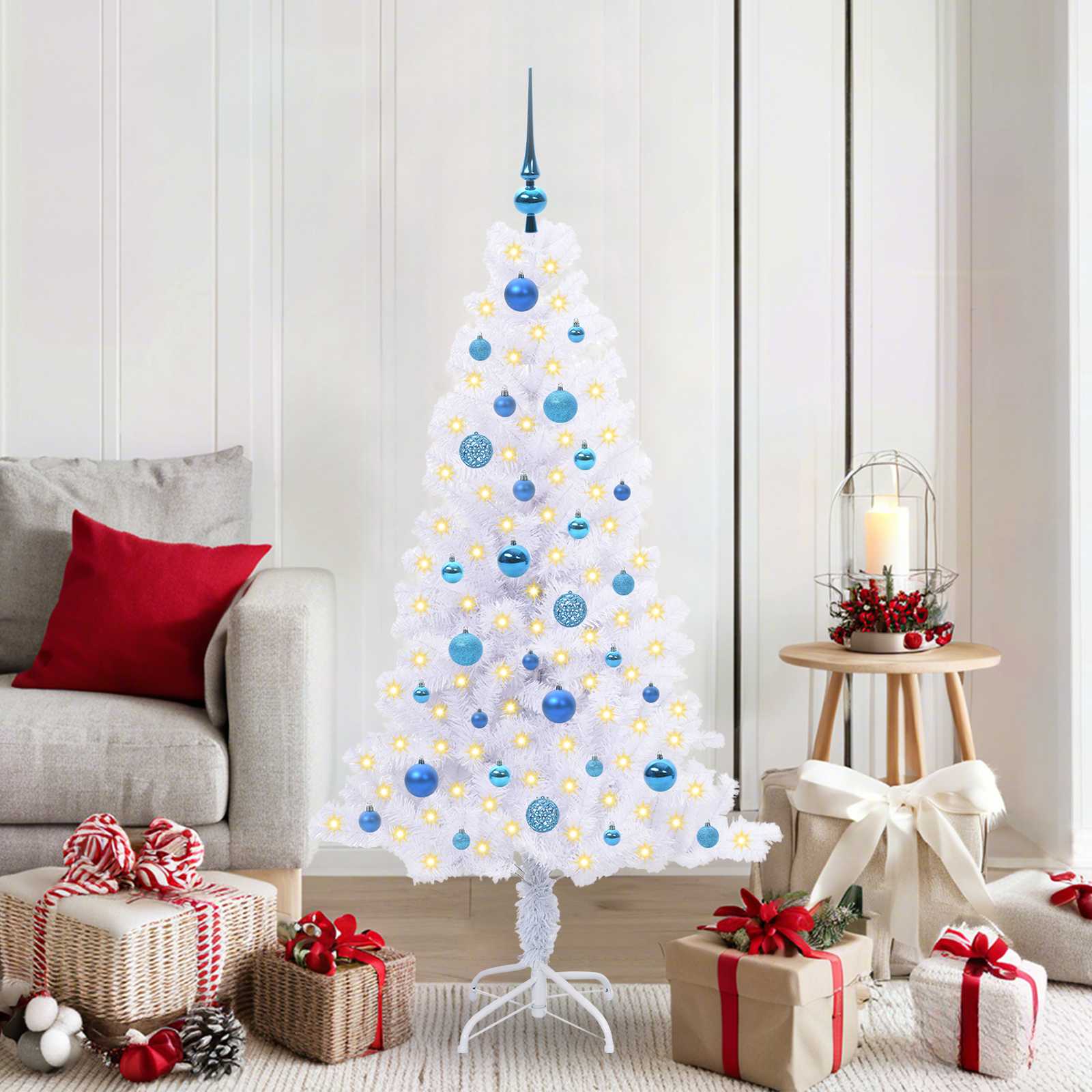 vidaXL Artificial Christmas Tree with Stand White 150 cm PVC and Steel 1