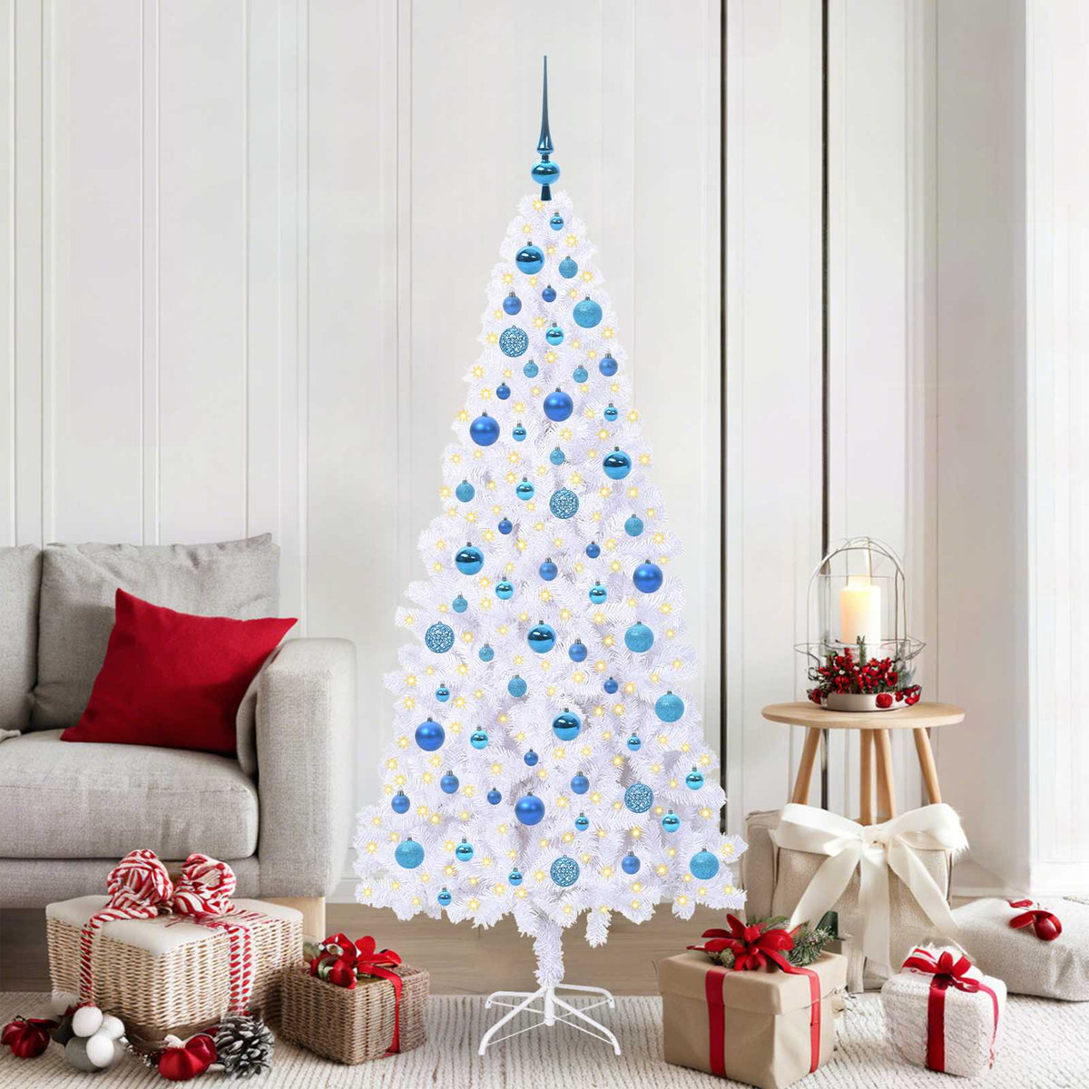 Artificial Christmas Tree with Stand White 180 cm PVC and Steel Blue