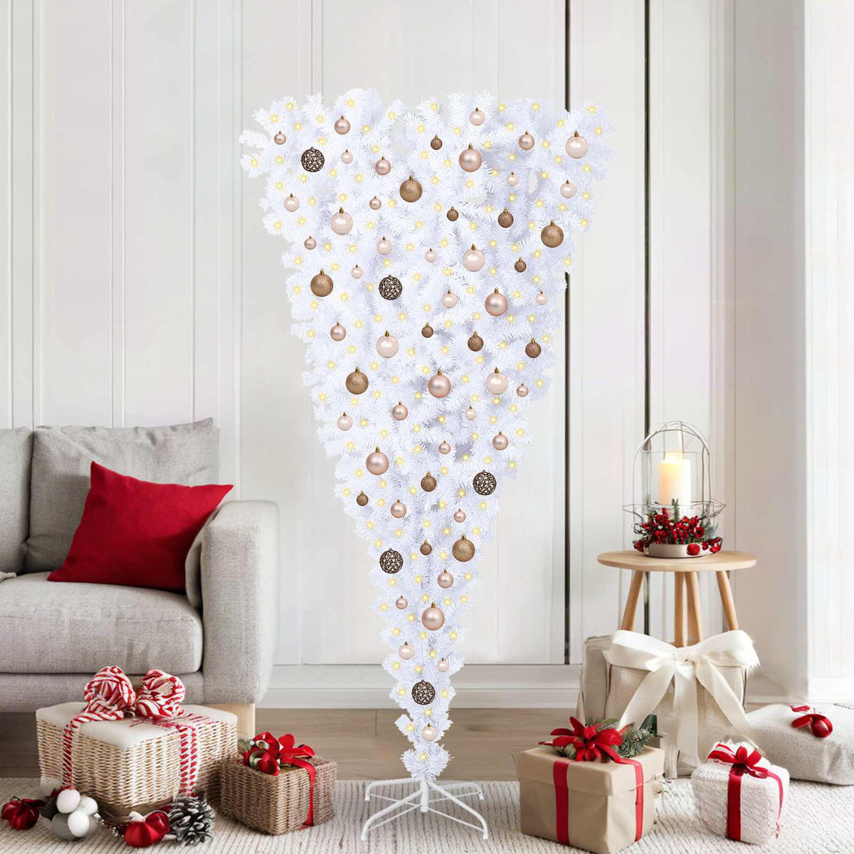 Artificial Christmas Tree with Stand White PVC and Steel Rose and gold 180 cm