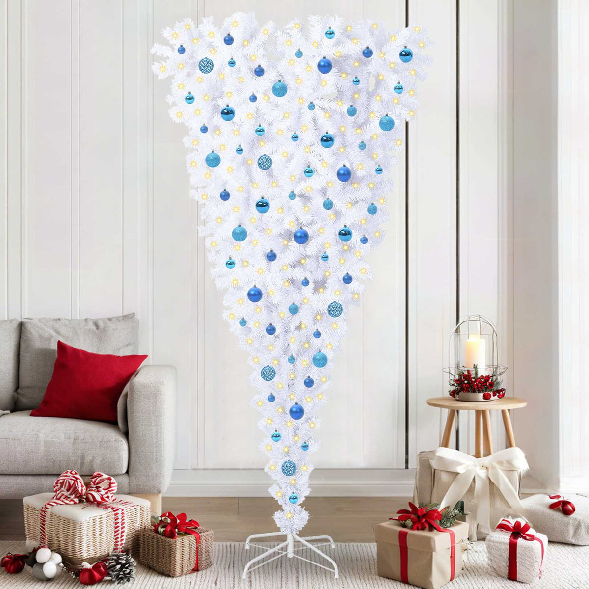 Artificial Christmas Tree with Stand White PVC and Steel Blue 210 cm