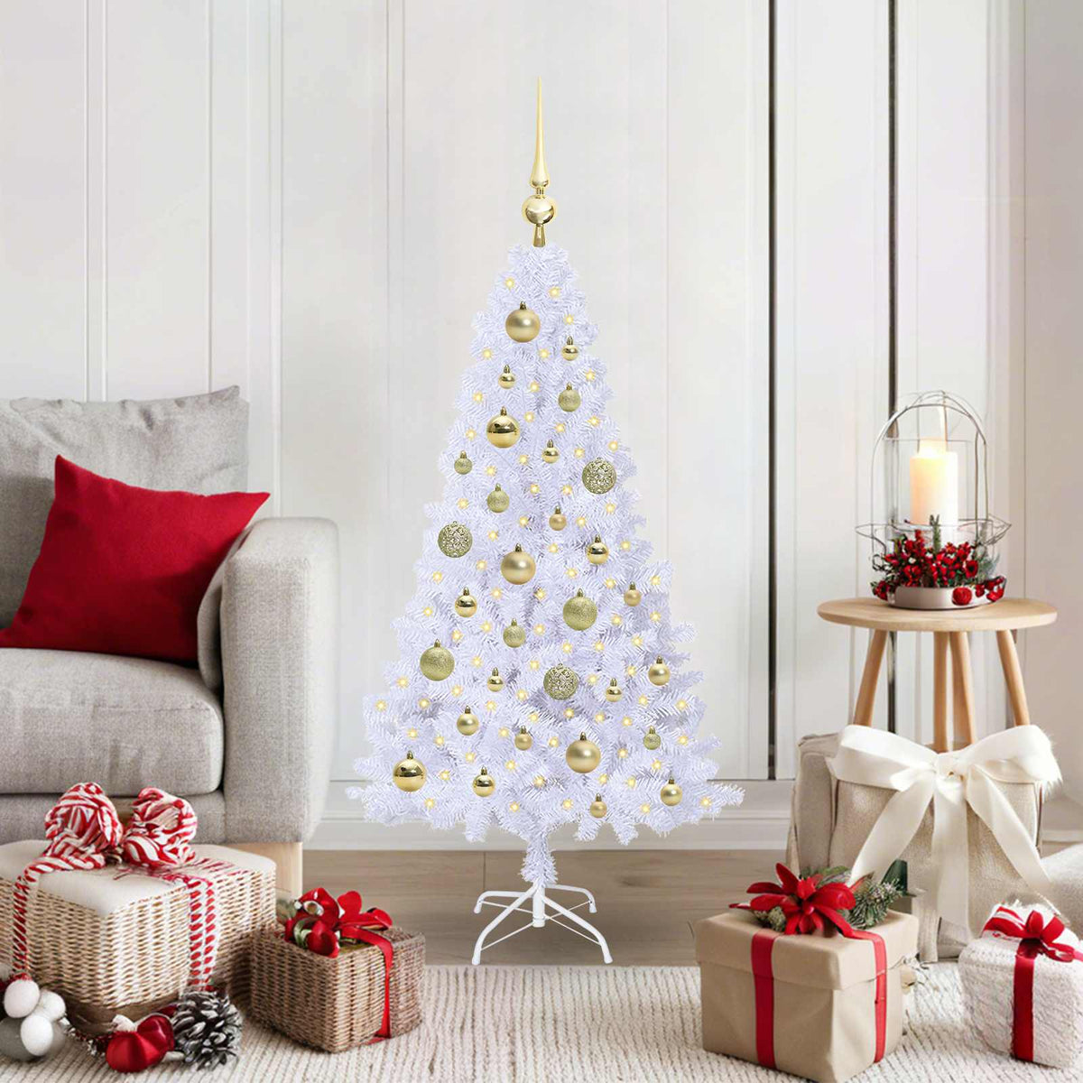 vidaXL Artificial Christmas Tree White PVC and Steel