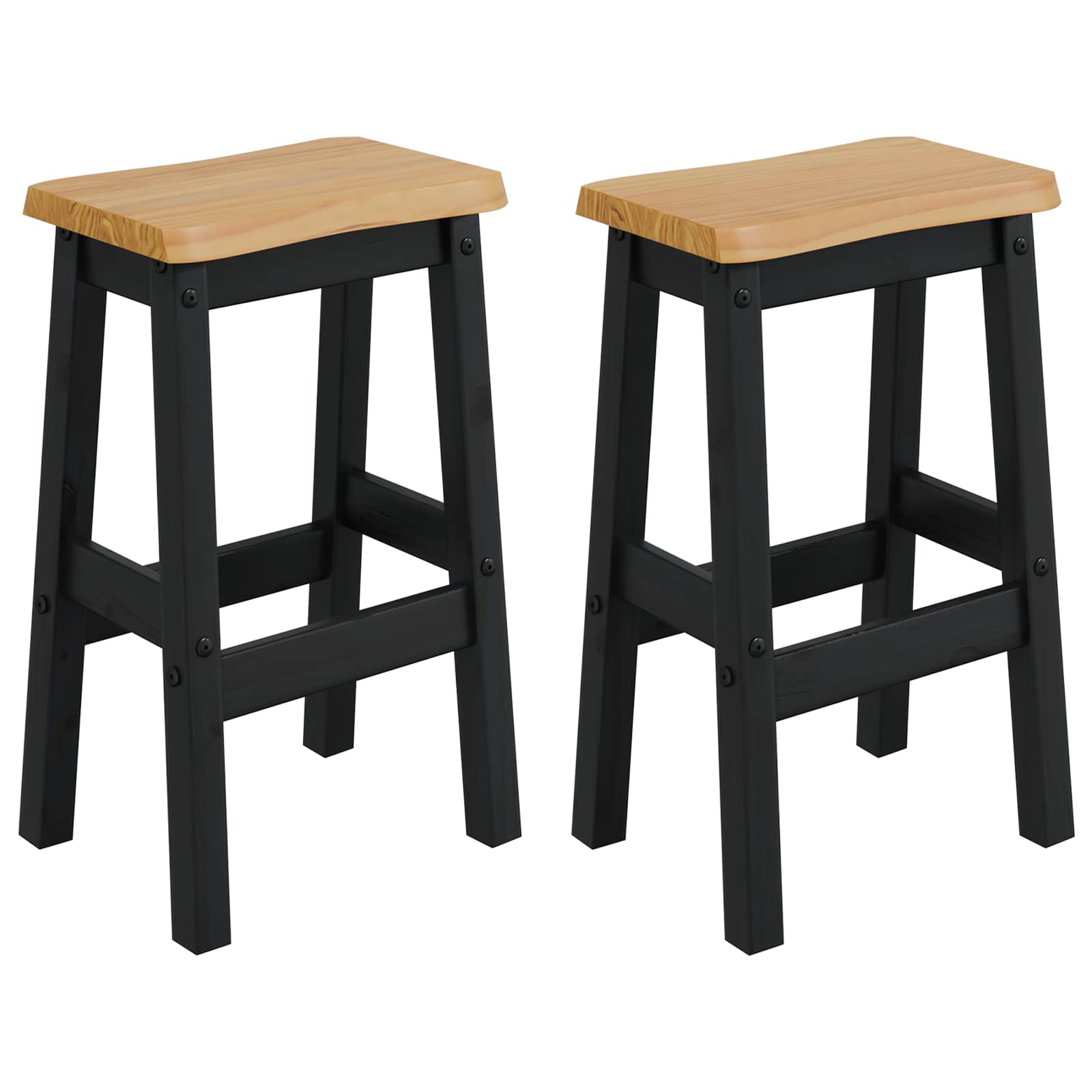 vidaXL High Bar Stool EKAI 2 pcs Black 40 x 29 x 63 cm Solid Pine Wood 2