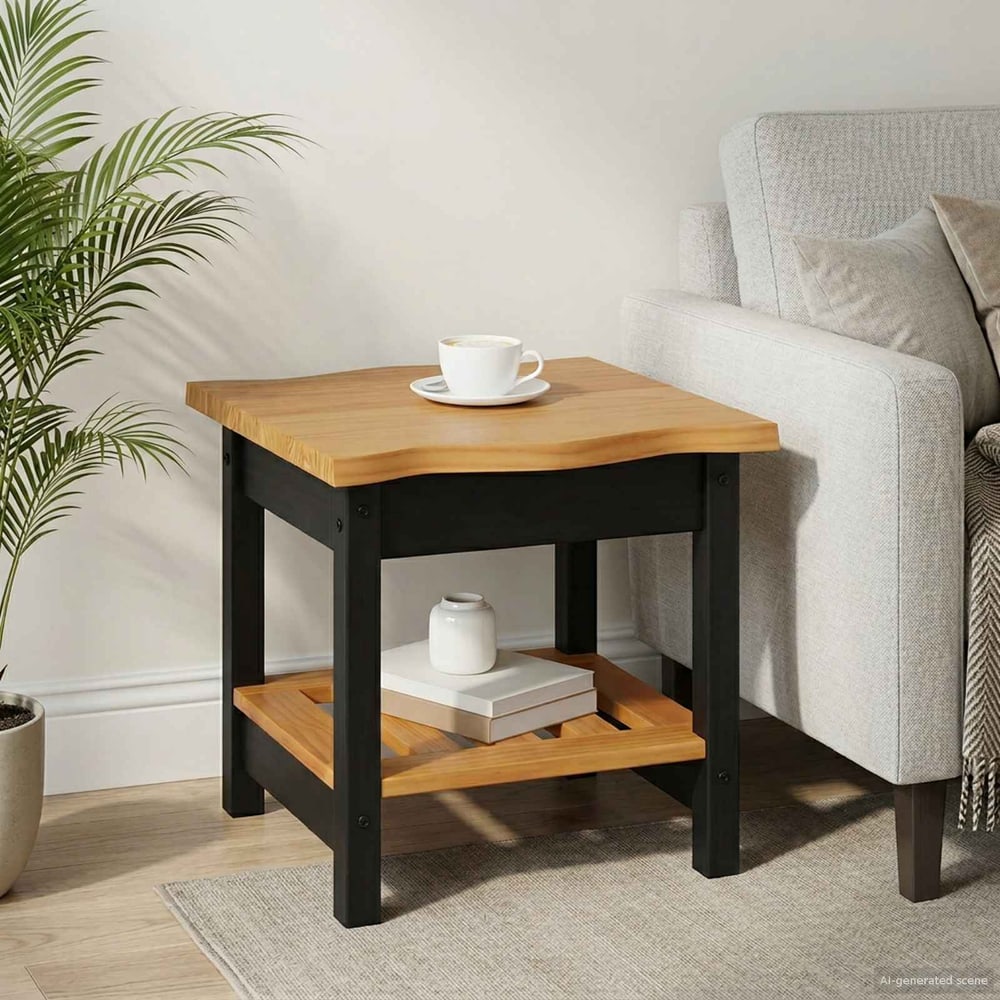 Side Table EKAI 50 x 50 x 45.5 cm Solid Pine Wood Black