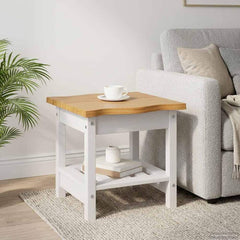 Side Table EKAI 50 x 50 x 45.5 cm Solid Pine Wood White