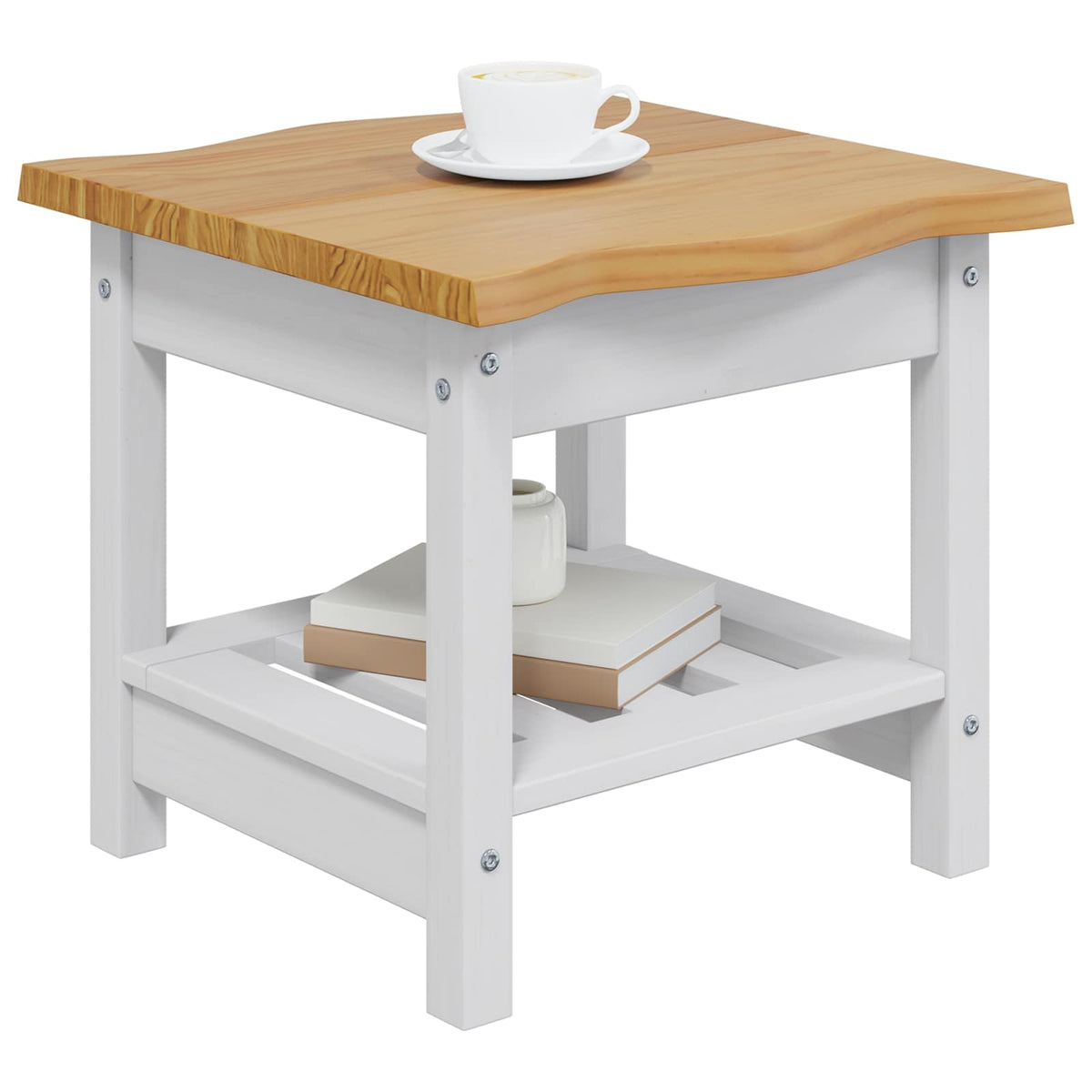Side Table EKAI 50 x 50 x 45.5 cm Solid Pine Wood White