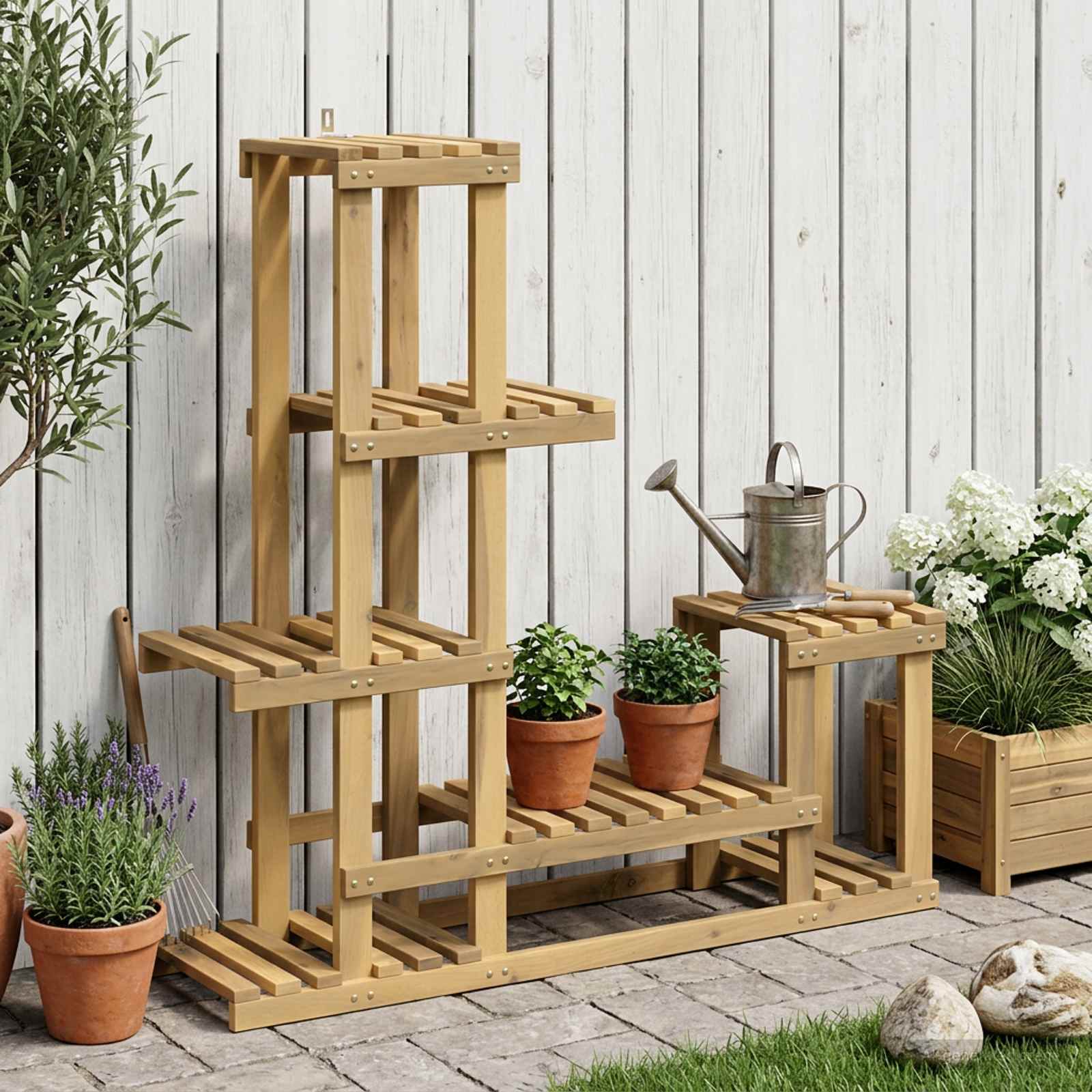vidaXL Plant Stand White 93.5 x 25 x 91.5 cm Solid Acacia Wood 1