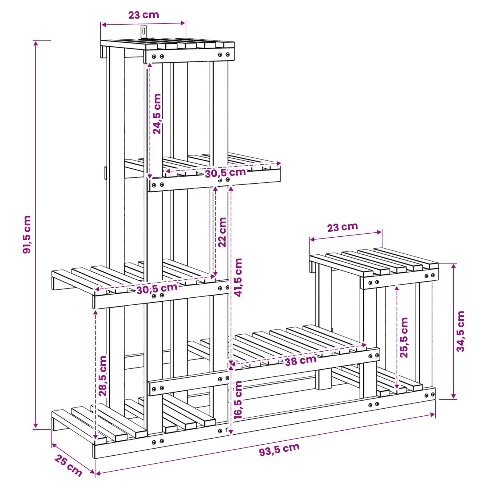 vidaXL Plant Stand White 93.5 x 25 x 91.5 cm Solid Acacia Wood 6