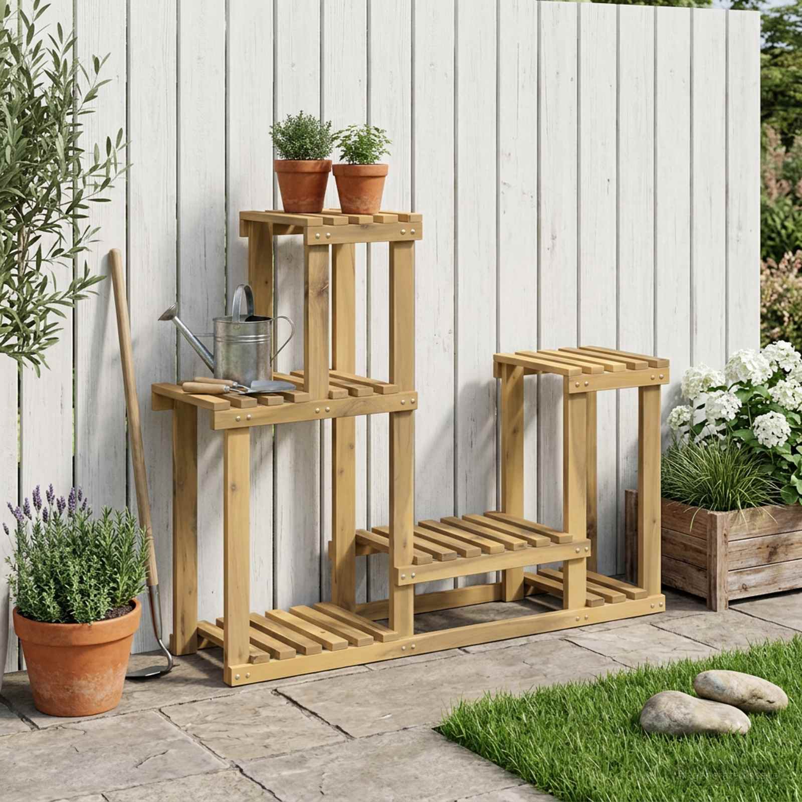 vidaXL Plant Stand White 90 x 25 x 73 cm Solid Acacia Wood 1