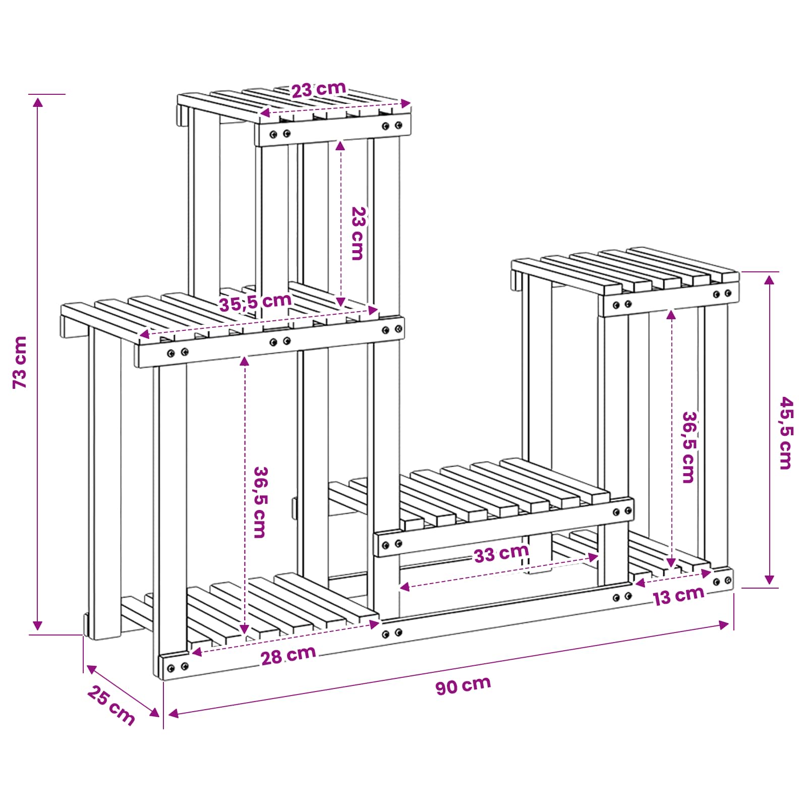 vidaXL Plant Stand White 90 x 25 x 73 cm Solid Acacia Wood 6