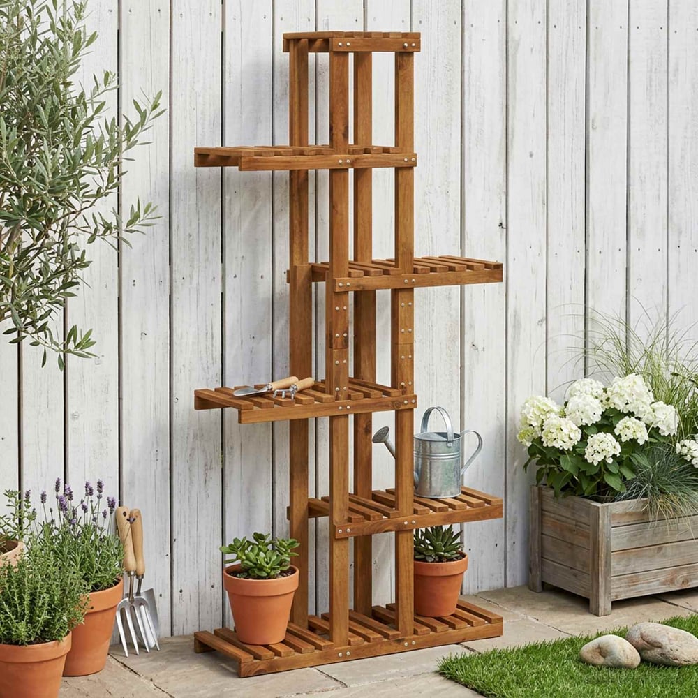 vidaXL Plant Stand Natural 68 x 23.5 x 140 cm Solid Acacia Wood 1
