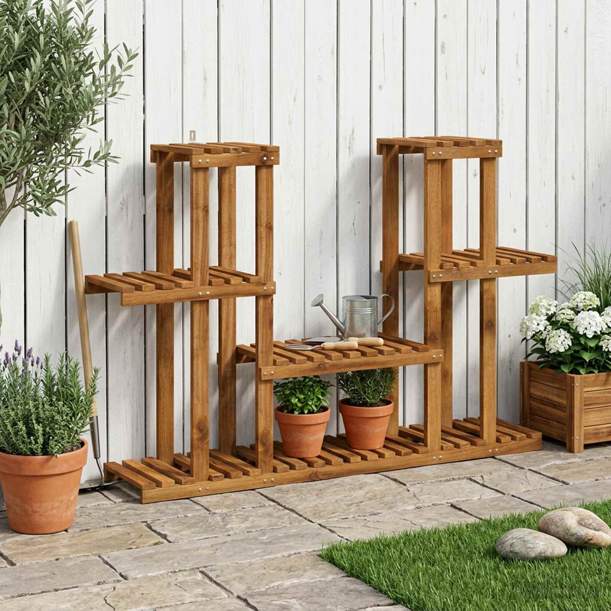 vidaXL Plant Stand Solid Acacia Wood Natural Depth 25 cm