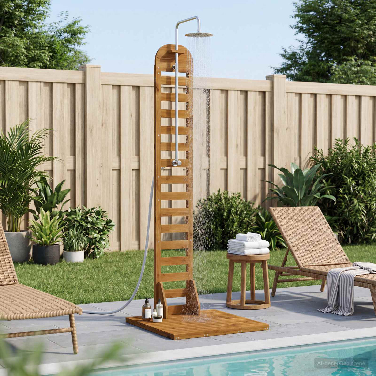Outdoor Shower 225 cm Solid Acacia Wood and Stainless Steel Natural