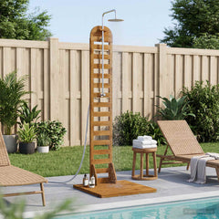 Outdoor Shower 225 cm Solid Acacia Wood and Stainless Steel Natural