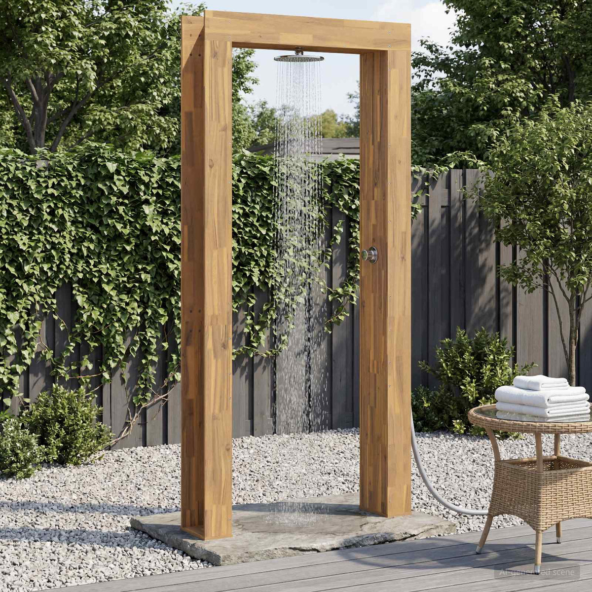 Outdoor Shower 226 cm Solid Acacia Wood and Stainless Steel Whitewash 99 x 23 x 226 cm