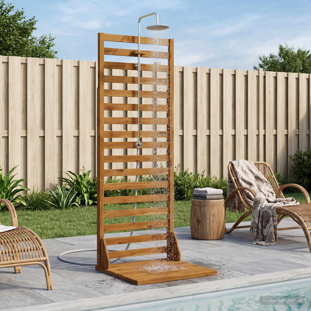Outdoor Shower 205.5 cm Solid Acacia Wood and Stainless Steel Natural