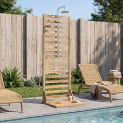 Outdoor Shower 205.5 cm Solid Acacia Wood and Stainless Steel Whitewash