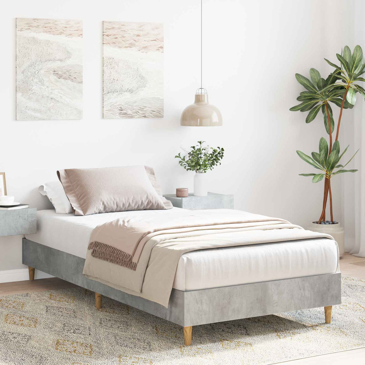 vidaXL Bed Frame No Mattress Engineered Wood Concrete Grey