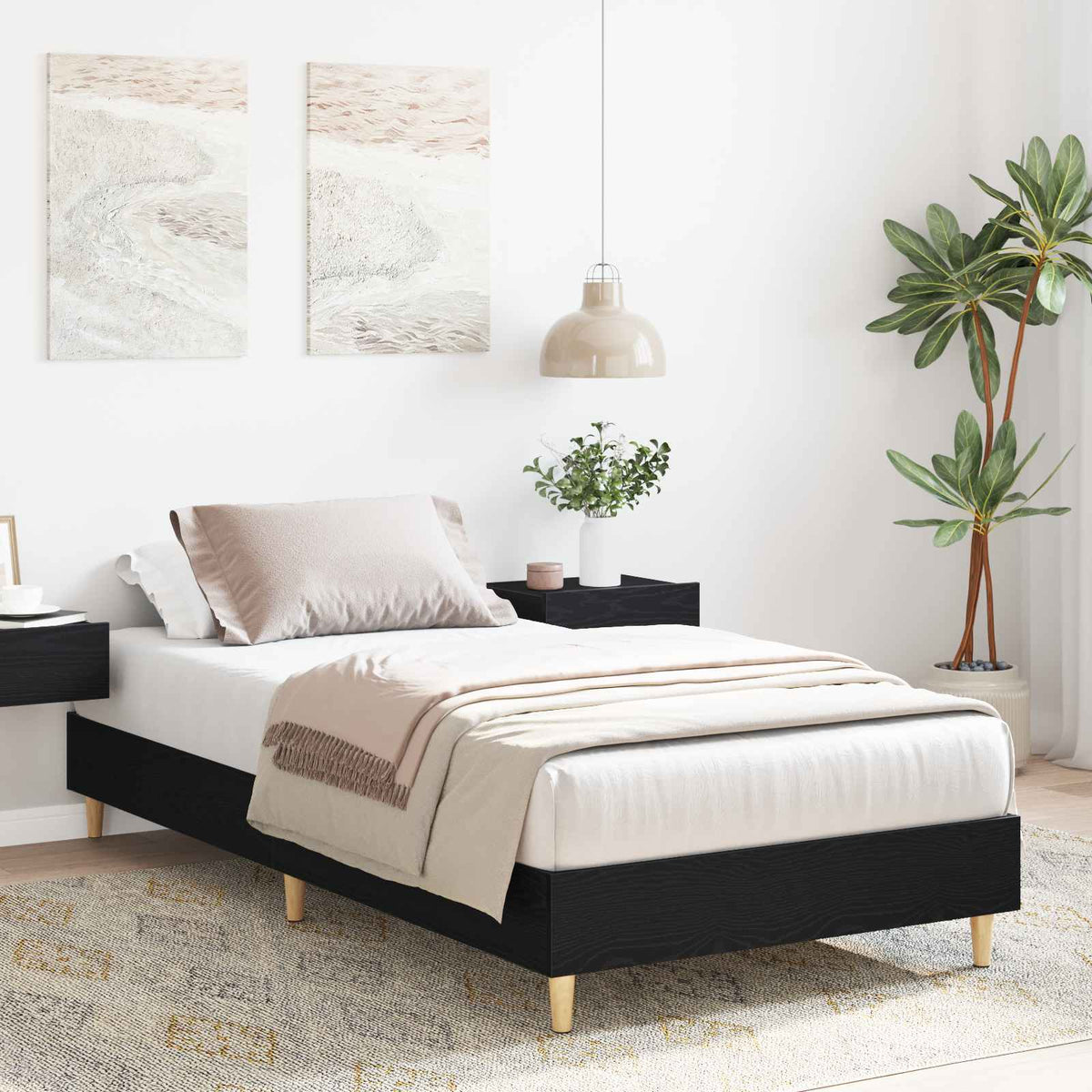 vidaXL Bed Frame Engineered Wood Black Oak