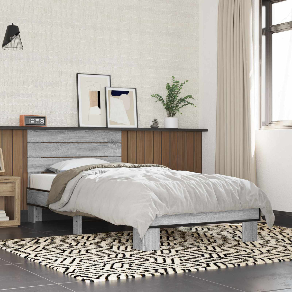 Bed Frame with Headboard 80 x 200 cm Engineered Wood Grey Sonoma
