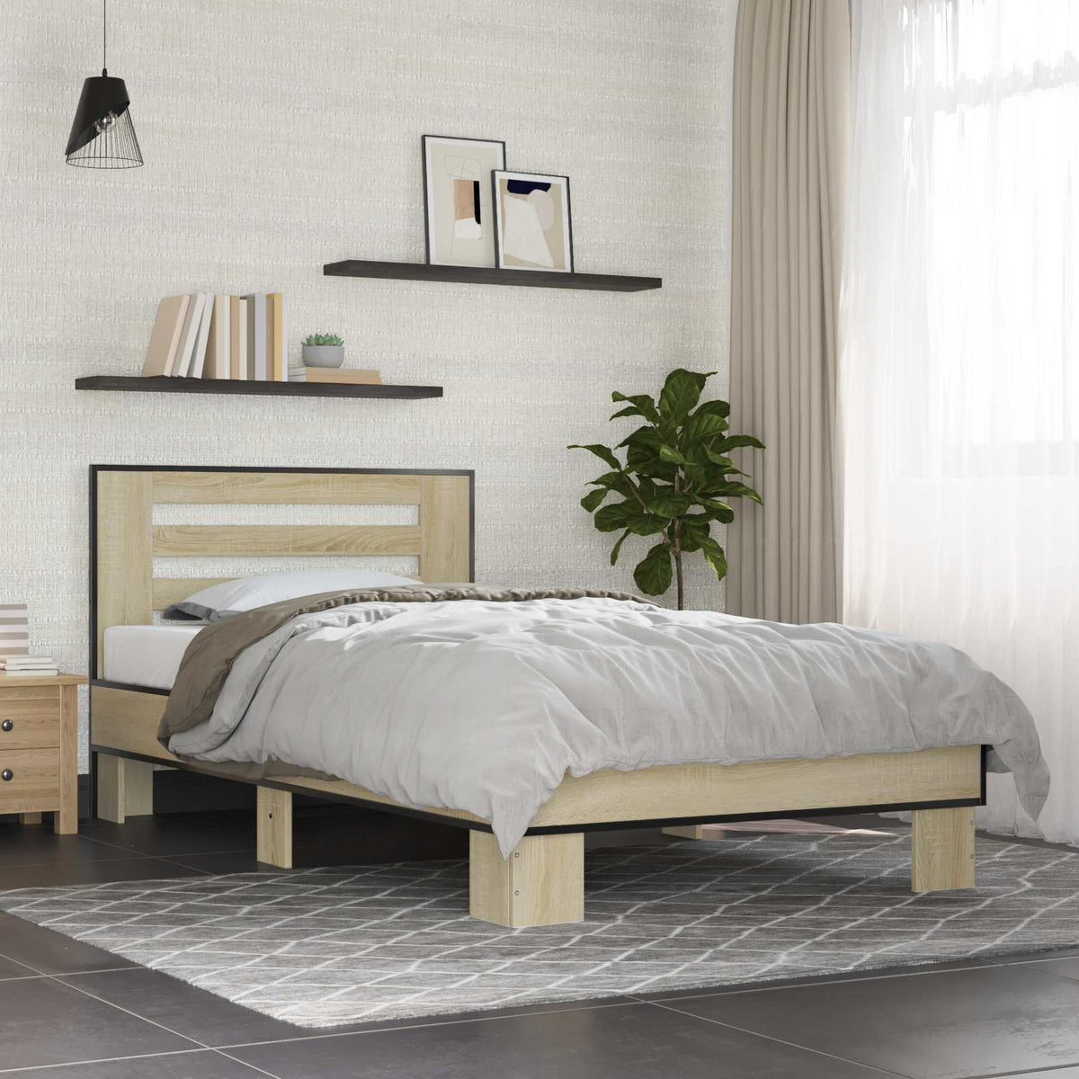Bed Frame with Headboard 80 x 200 cm Engineered Wood Sonoma oak