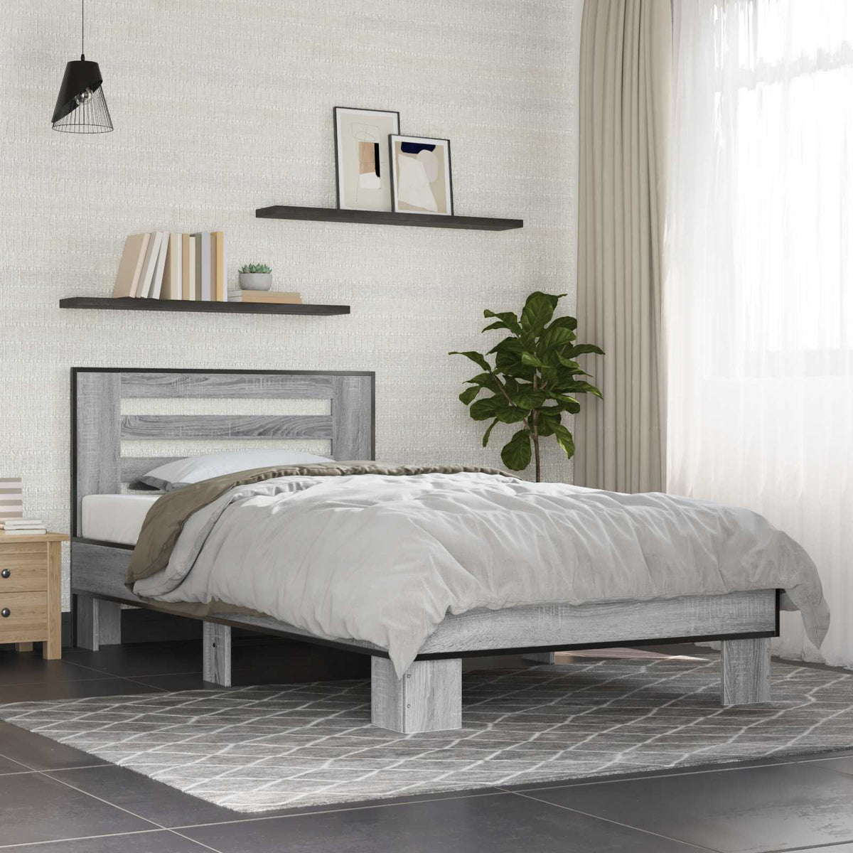Bed Frame with Headboard 80 x 200 cm Engineered Wood Grey Sonoma