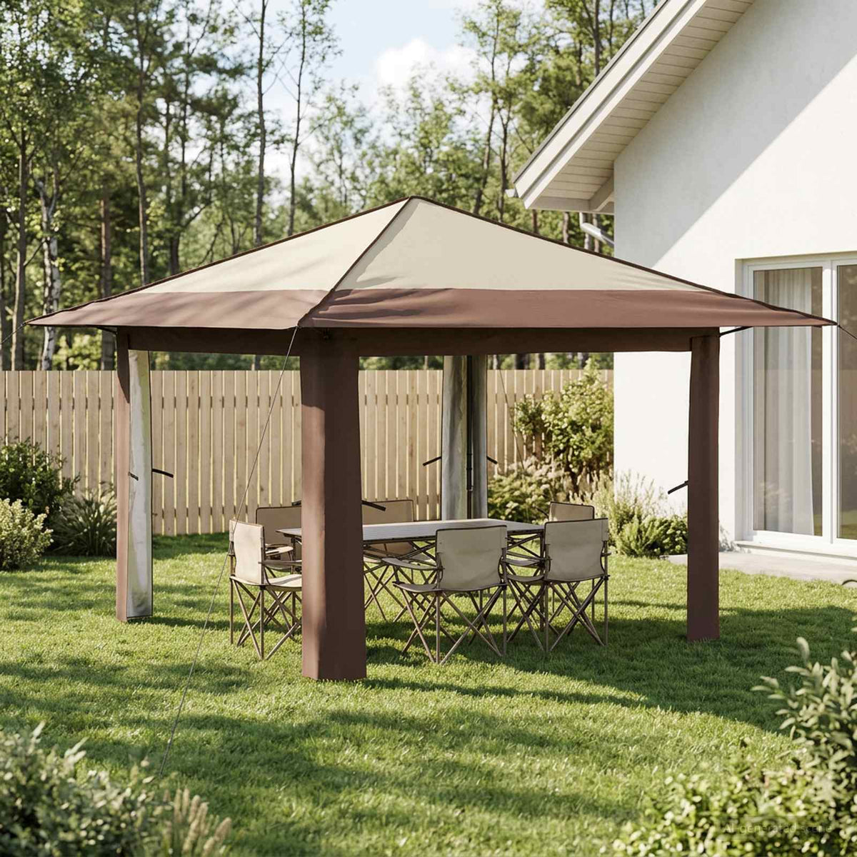 Gazebo 3.3 x 3.3 m Cream and brown without sidewall