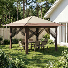 Gazebo 3.3 x 3.3 m Cream and brown with 4 sidewalls