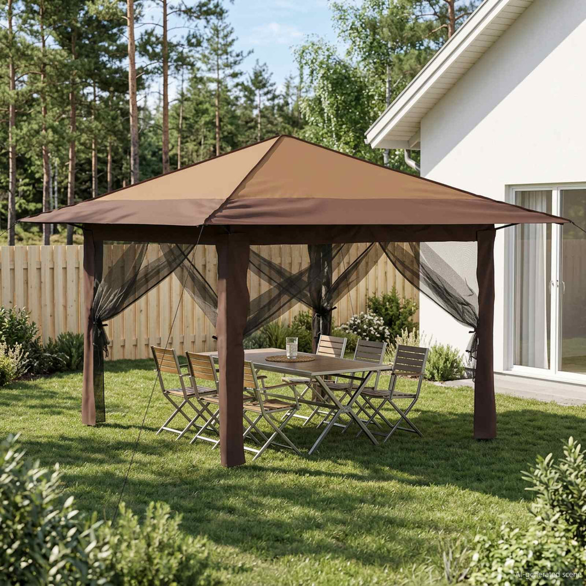 Gazebo 3.3 x 3.3 m Beige and brown with 4 sidewalls