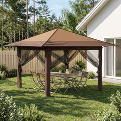 Gazebo 3.3 x 3.3 m Beige and brown with 4 sidewalls