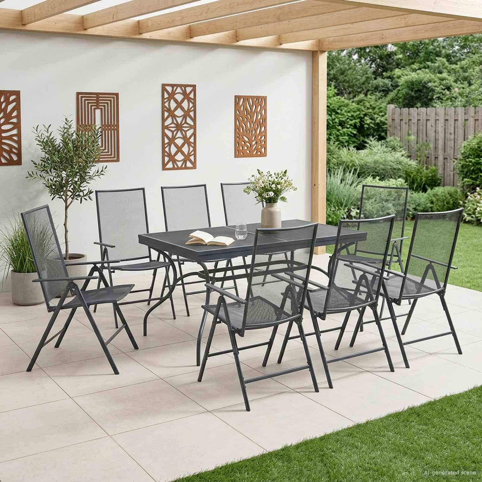 vidaXL Garden Dining Set 9 pcs Anthracite Mesh and Steel 3