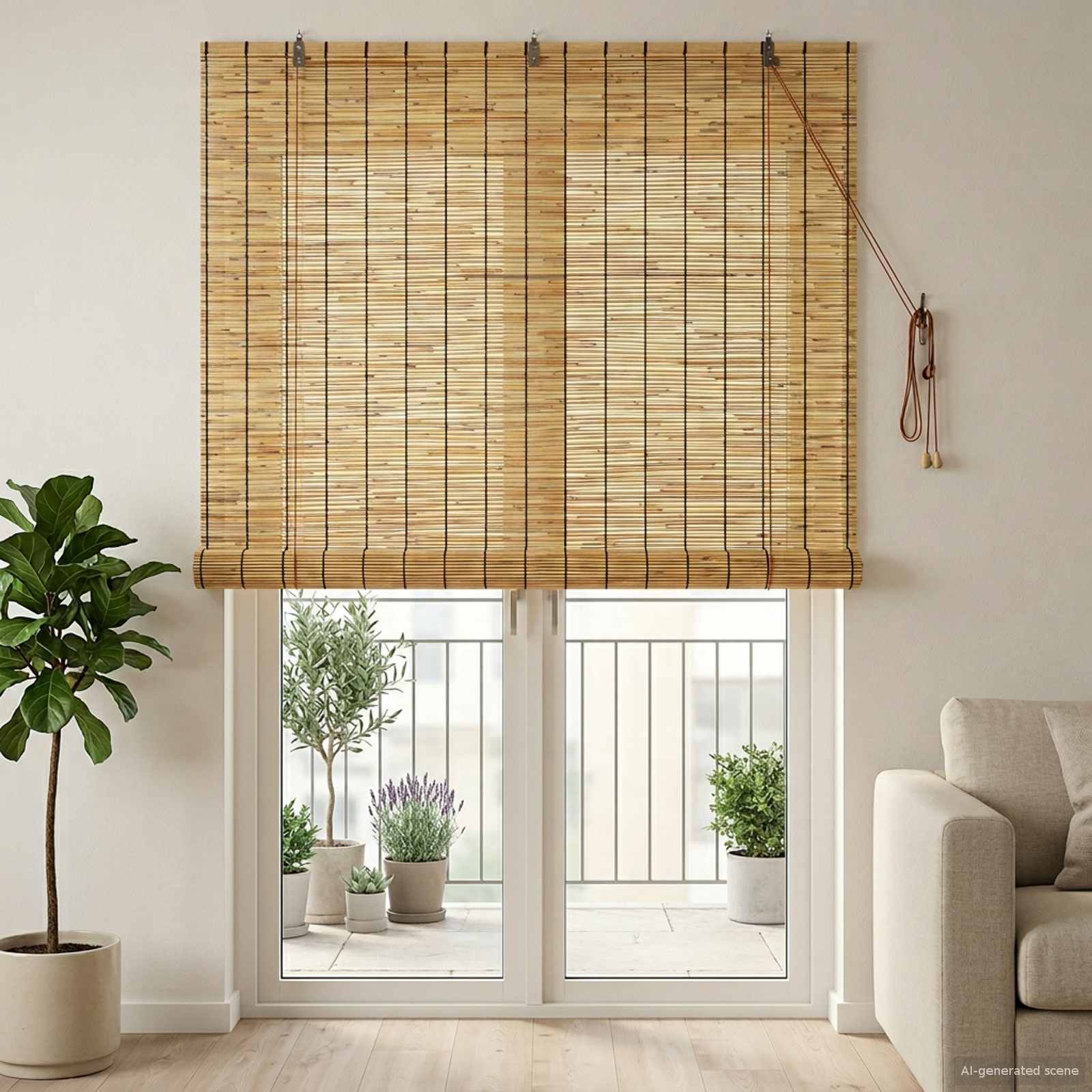 vidaXL Roller Blind Natural 140 x 220 cm Reed 1