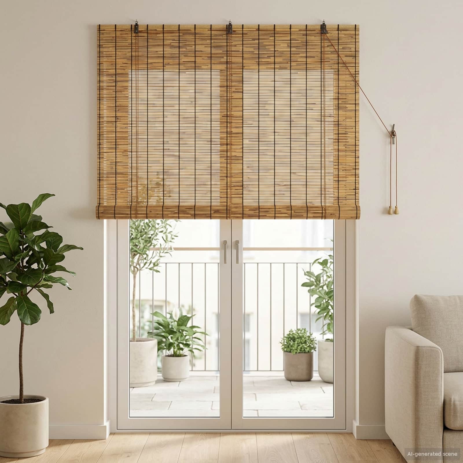 vidaXL Roller Blind Brown 140 x 220 cm Reed 1
