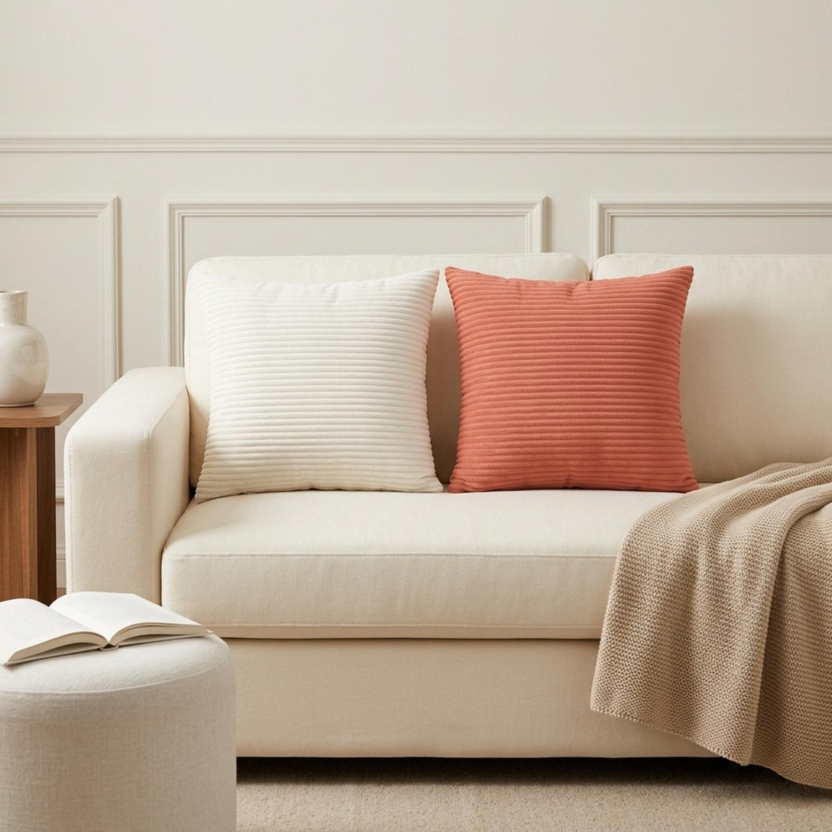 Cushion Cover HEERLEN Corduroy 12 pcs in Cream