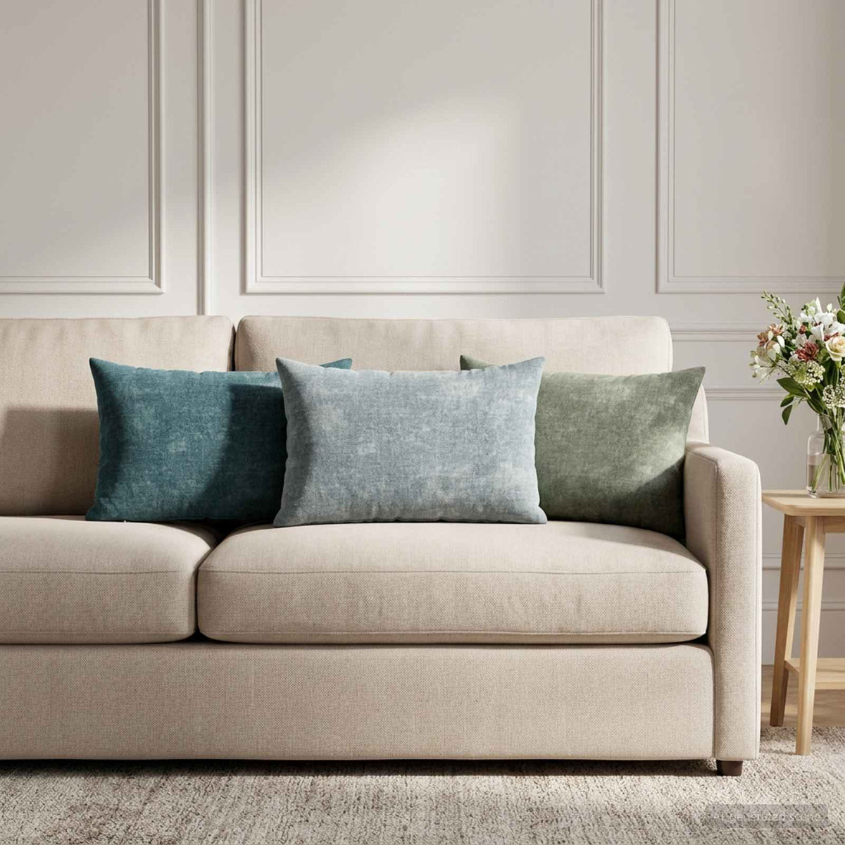 Throw Pillow HEERLEN Chenille Fabric 6 pcs in Light Blue