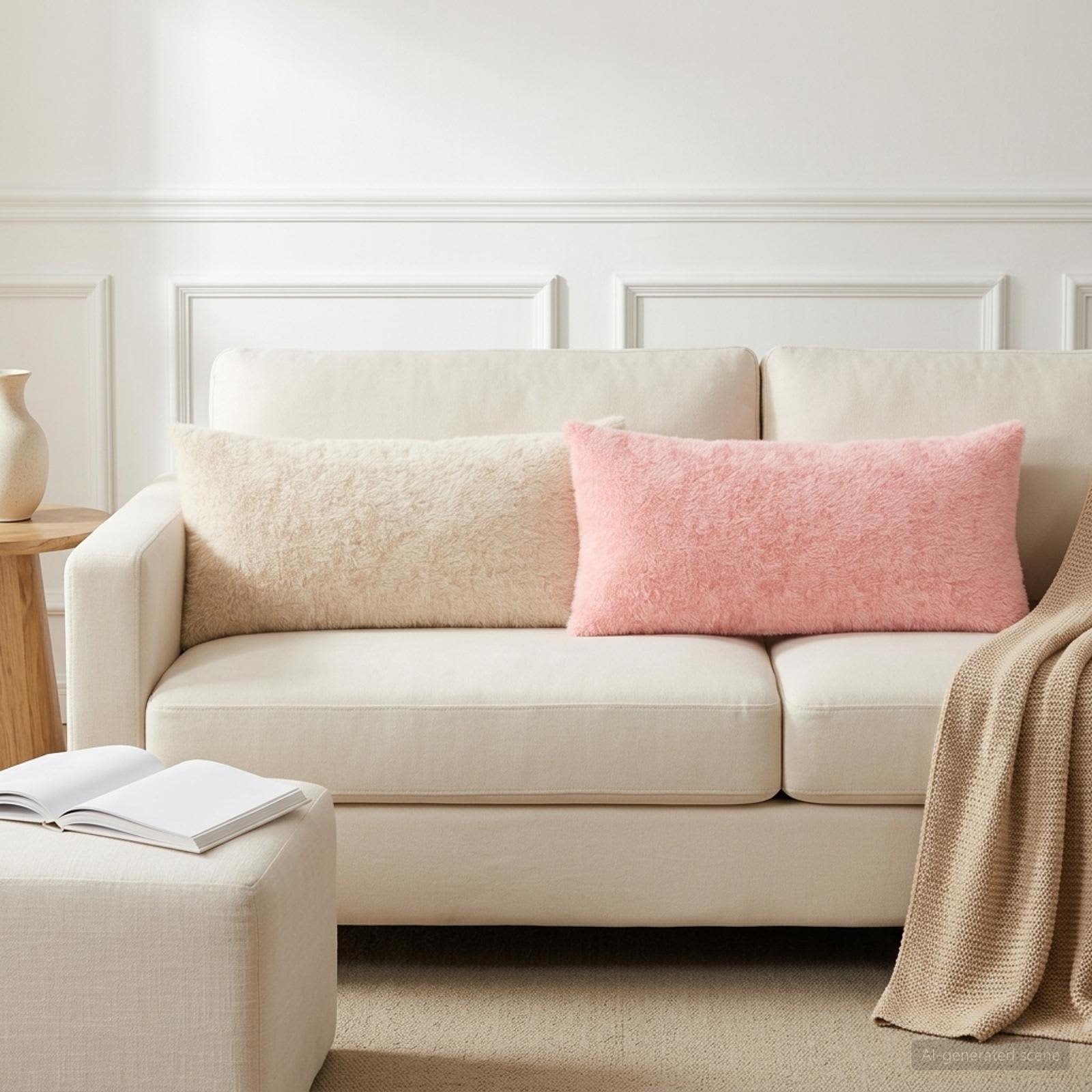 vidaXL Cushion Cover 12 pcs HEERLEN Pink 40 x 80 cm Faux Rabbit Fur 1