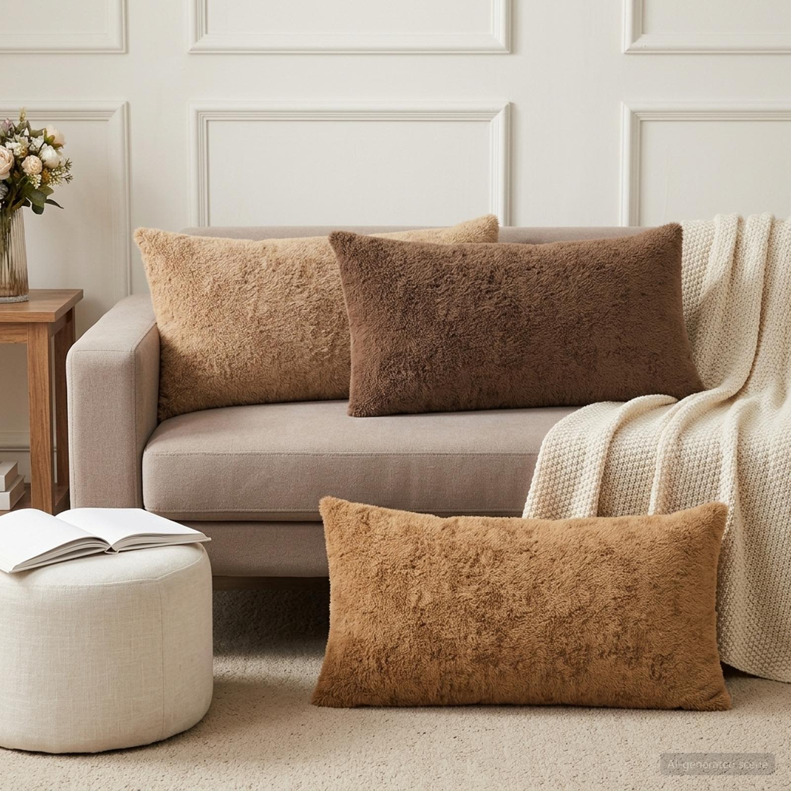 vidaXL Cushion Cover 12 pcs HEERLEN Cream 40 x 80 cm Faux Rabbit Fur 1