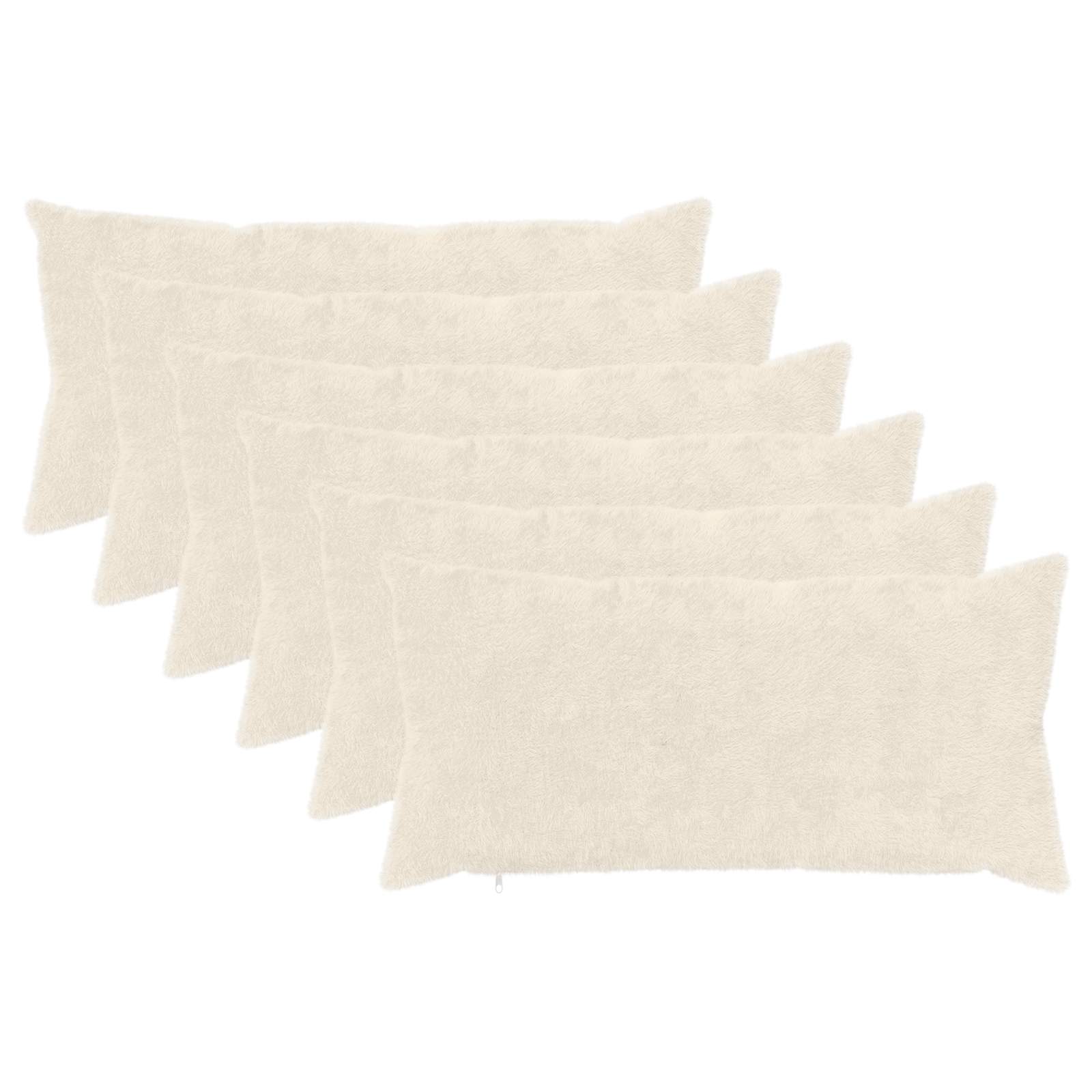 vidaXL Cushion Cover 6 pcs HEERLEN White 40 x 80 cm Faux Rabbit Fur 2