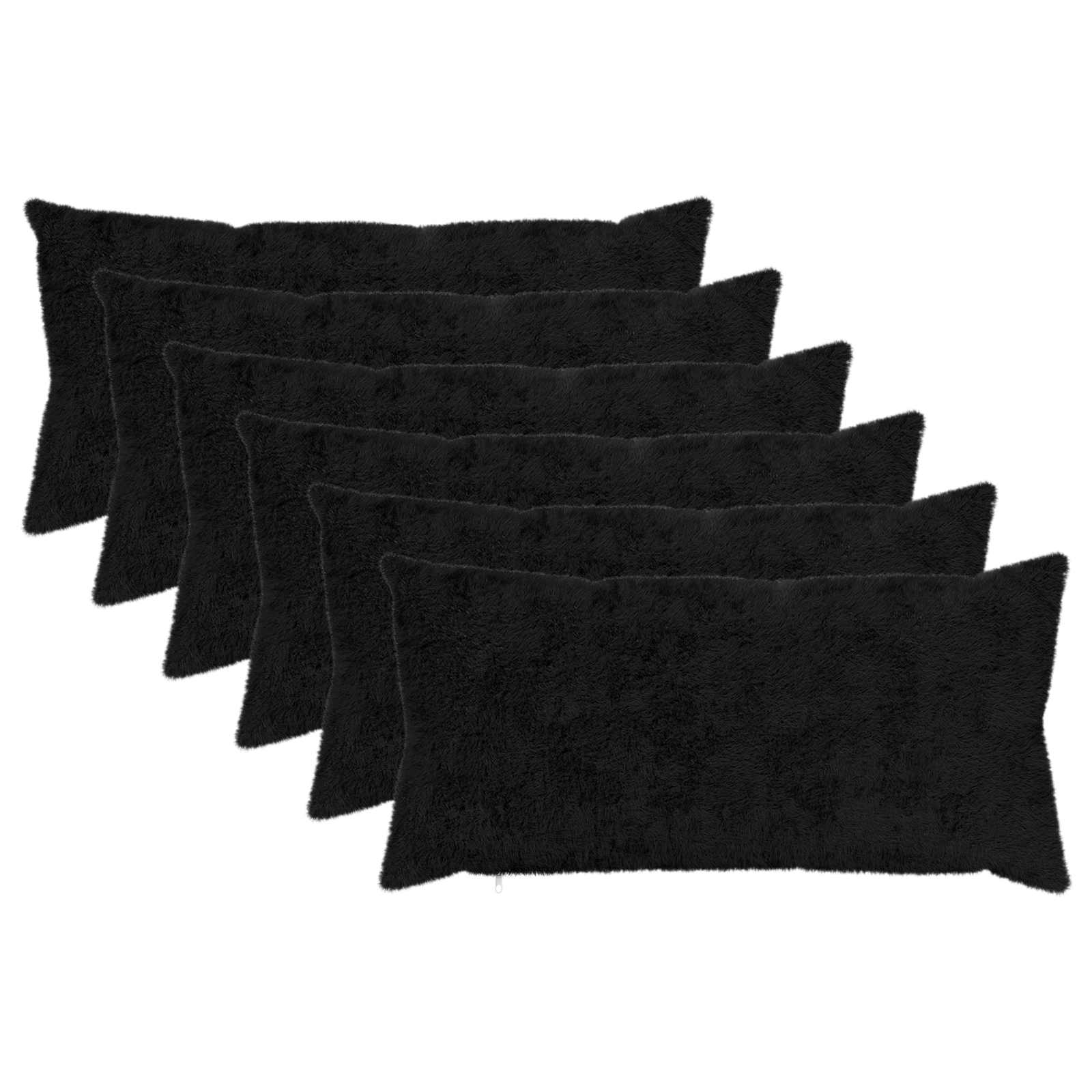 vidaXL Cushion Cover 6 pcs HEERLEN Black 40 x 80 cm Faux Rabbit Fur 2