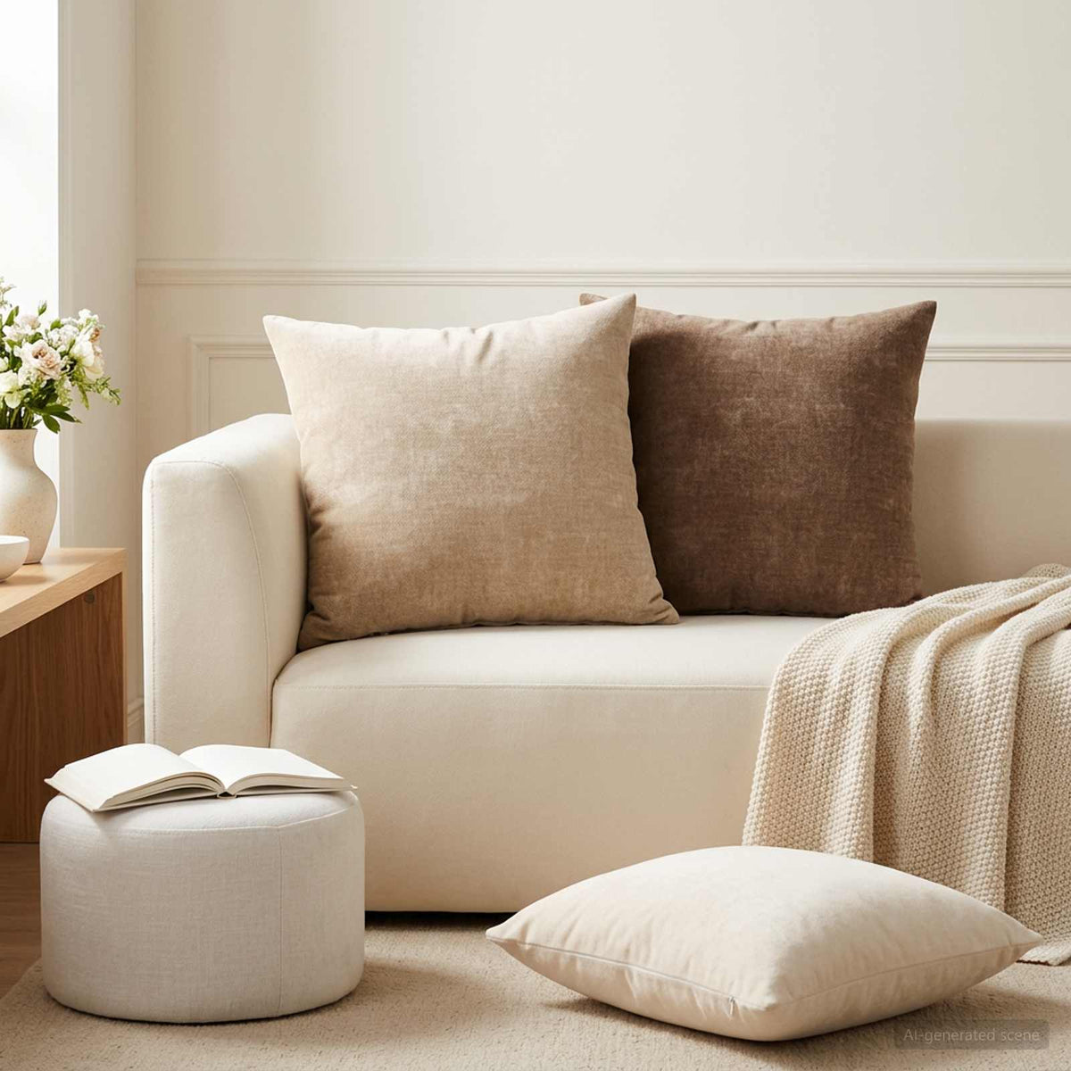 Throw Pillow HEERLEN Chenille Fabric 6 pcs in Brown