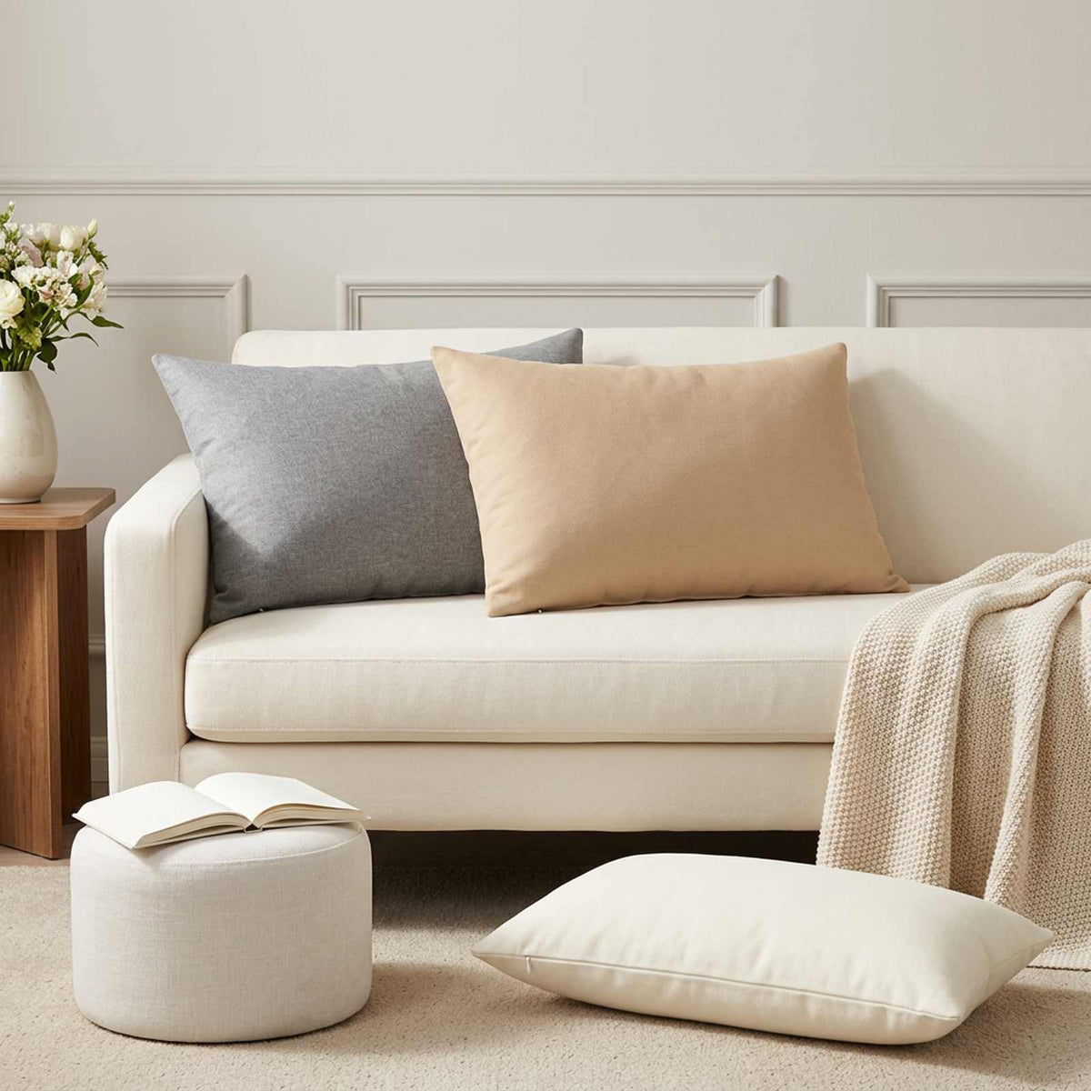 vidaXL Cushion with Pillow HEERLEN 2 pcs Cream Fabric 1