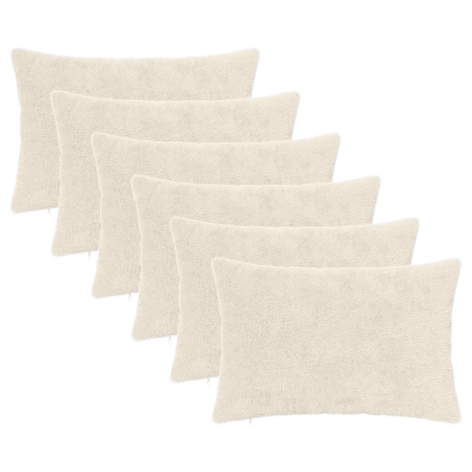 vidaXL Cushion Cover 6 pcs HEERLEN White 50 x 70 cm Faux Rabbit Fur 2