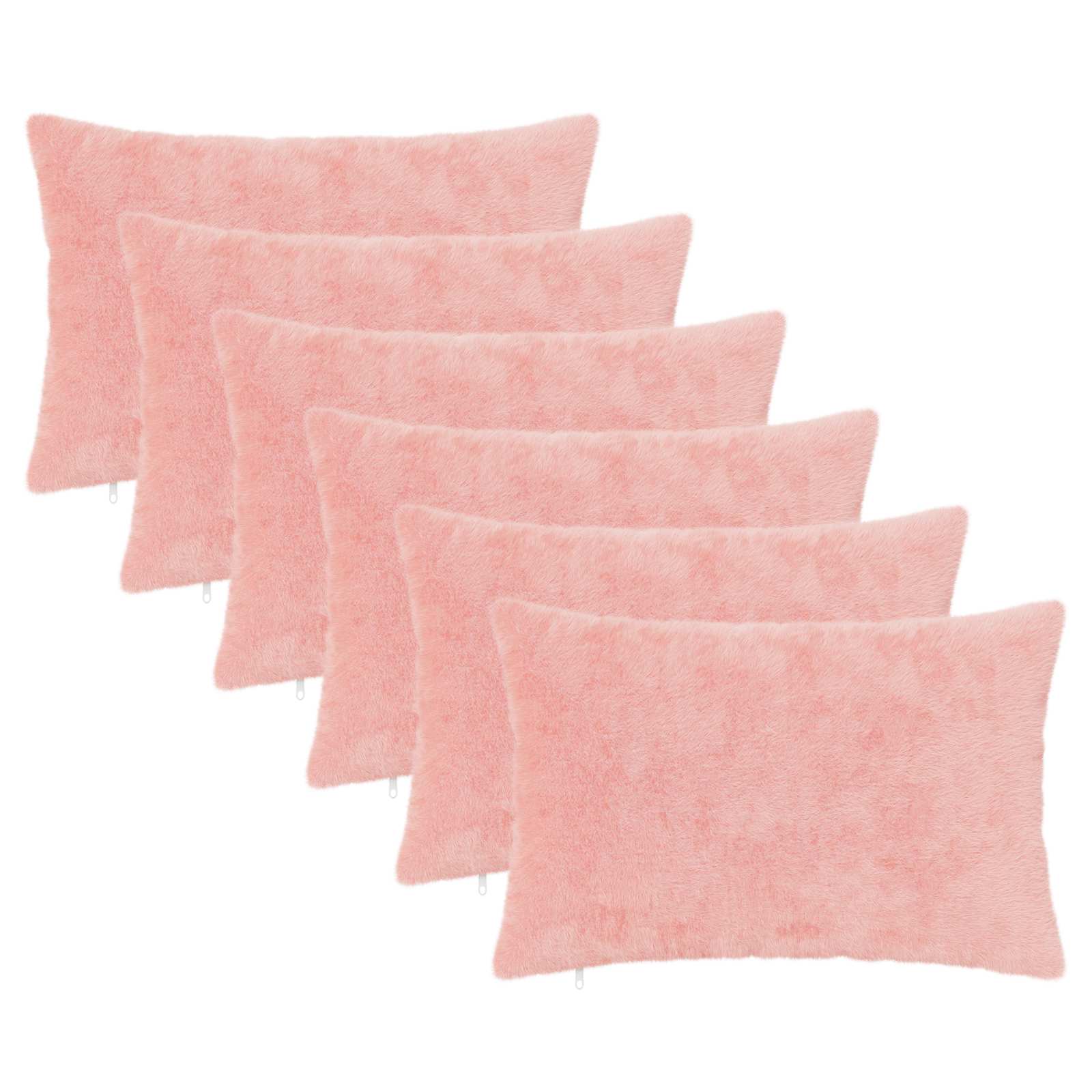 vidaXL Cushion Cover 6 pcs HEERLEN Pink 50 x 75 cm Faux Rabbit Fur 2