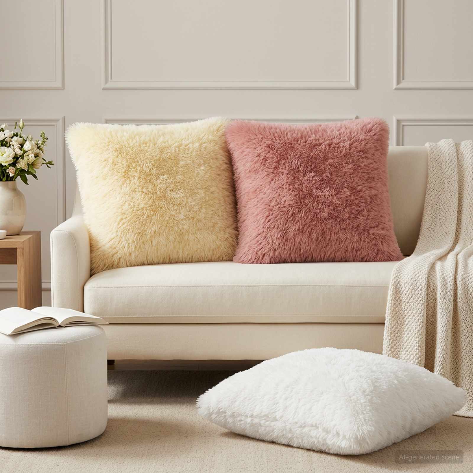 vidaXL Cushion with Pillow HEERLEN 2 pcs White PV Fleece 1