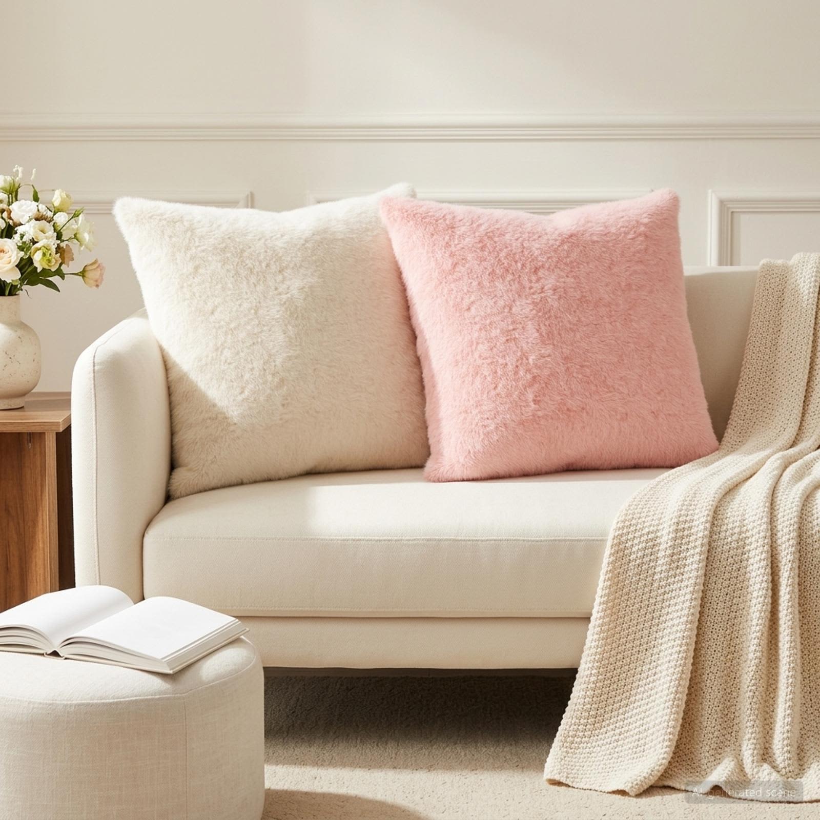 vidaXL Cushion Cover 6 pcs HEERLEN White 55 x 55 cm Faux Rabbit Fur 1